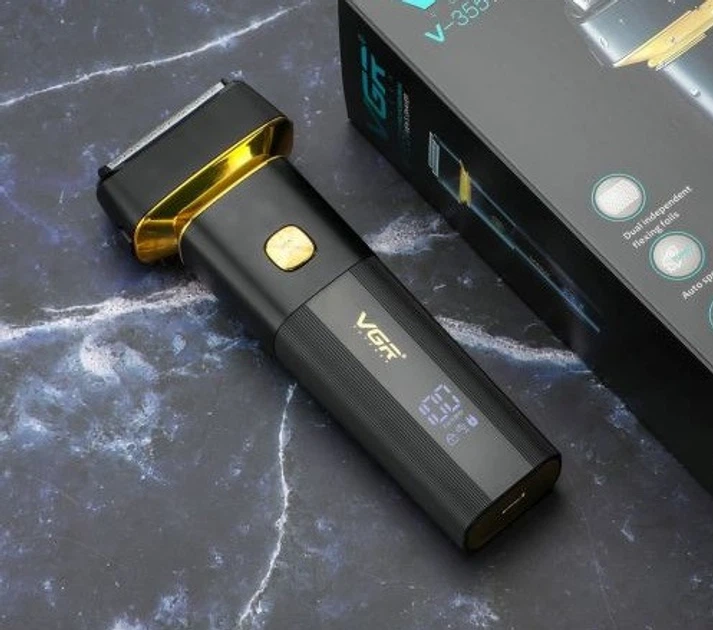 Аккумуляторная электробритва шейвер для бритья лица с USB и IPX6 VGR V-355 Pro Черный + Мешочек для хранения - Фото 2 Аккумуляторная электробритва шейвер для бритья лица с USB и IPX6 VGR V-355 Pro Черный + Мешочек для хранения - изображение 2