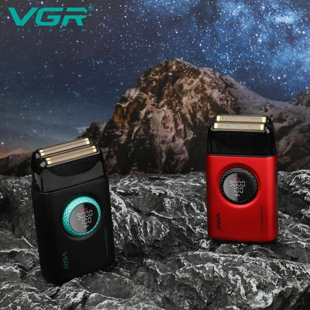 Аккумуляторная электробритва шейвер для бритья лица с USB и LED-дисплеем VGR V-377 Pro Красный + Щеточка для чистки - изображение 5