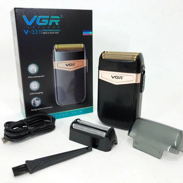 Портативна акумуляторна електробритва для стрижки бороди та вусів з USB VGR V-331 Pro Чорний + Щіточка для чищення - зображення 11