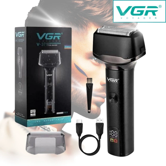 Аккумуляторная электробритва для бритья лица с USB и IPX5 VGR V-371 Pro Черный + Щеточка для очистки - Фото 1 Аккумуляторная электробритва для бритья лица с USB и IPX5 VGR V-371 Pro Черный + Щеточка для очистки - изображение 1