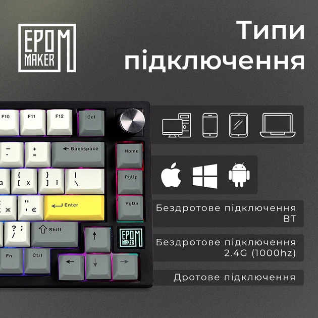 Клавіатура бездротова Epomaker TH80 SE 75% Flamingo Switch Hot-Swap (2.4G/BT/USB) RGB UA Black (TH80-SE-B-F) - зображення 8