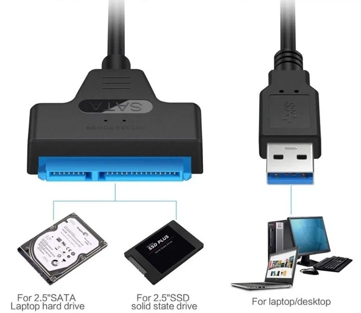 Перехідник USB SATA 3.0 для жорсткого диска HDD ноутбука Android телевізора з LED підсвіткою - зображення 2