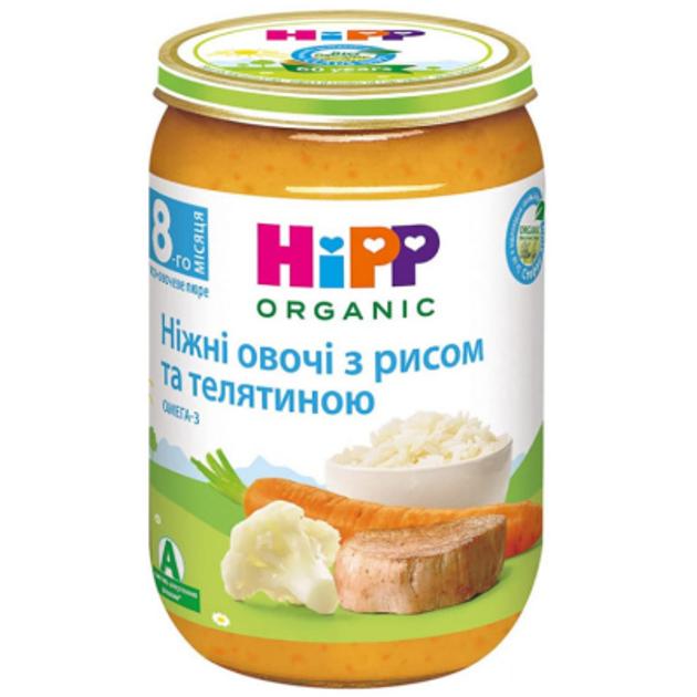 Детское пюре HiPP Нежные овощи с рисом и телятиной 220 г (1223731) 