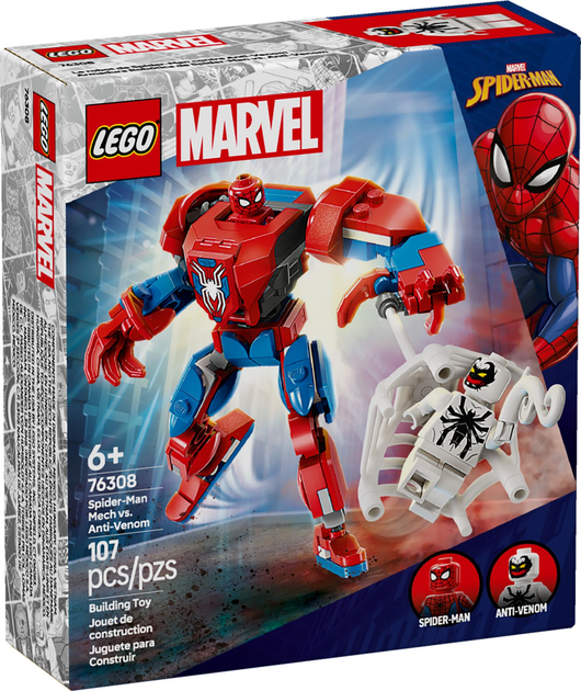 Zestaw klocków LEGO Super Heroes Marvel Mech Spider-Mana kontra Anti-Venom 107 elementów (76308) - obraz 1