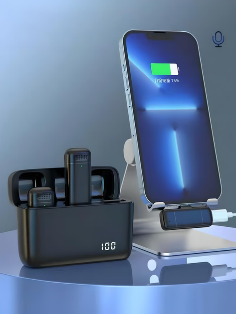 Бездротовий мікрофон IZAX, 2 одиниці, петличний Lightning c зарядним кейсом, ресівером, Bluetooth, black-green - зображення 8