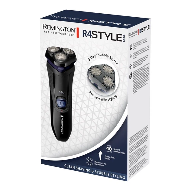 Бритва електр. Remington роторна R4 Style Series, бритв.головок-3, от сети, сух., тример, чорно-синій - изображение 10