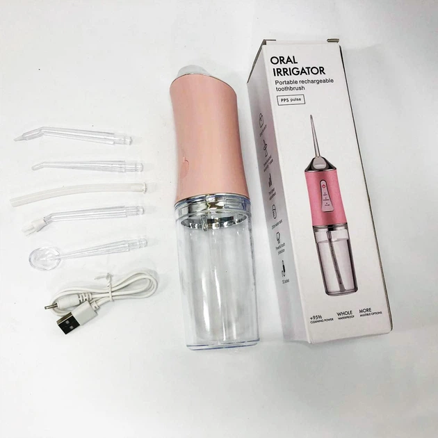 Ирригатор для чистки полости рта и зубов Oral Irrigator аккумуляторный со сменными насадками. Цвет: розовый - изображение 4