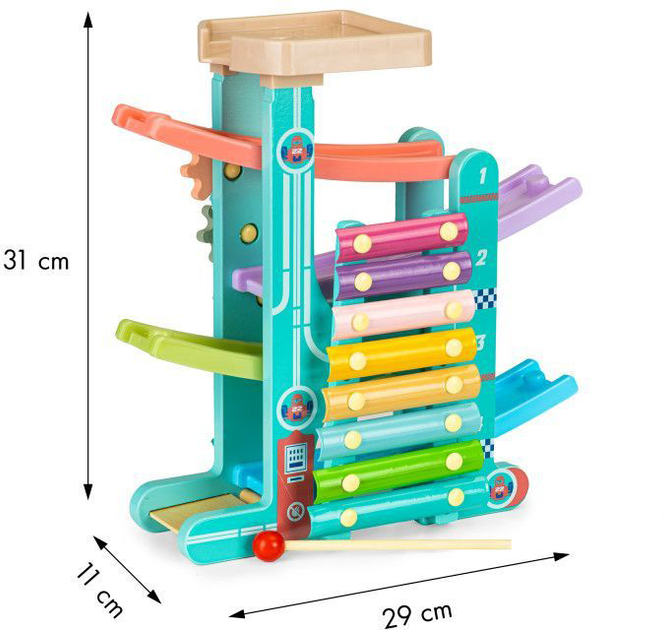 Drewniany tor Ecotoys zjeżdżalnia i cymbałki + 6 autek (ME115) (5903769970568) - obraz 7