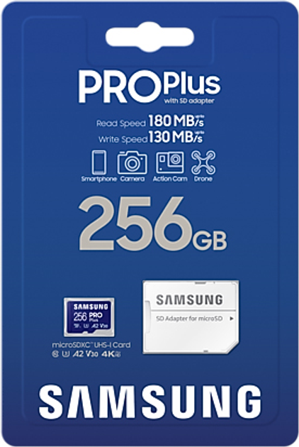Карта памяти Samsung PRO Plus microSDXC 256GB UHS-I U3 V30 A2 + SD адаптер (MB-MD256SA/EU) - изображение 8