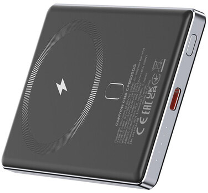 Powerbank Canyon OnPower 505 slim Magsafe 5000 mAh PD20W Dark Grey (CNS-CPB505DG) - obraz 3