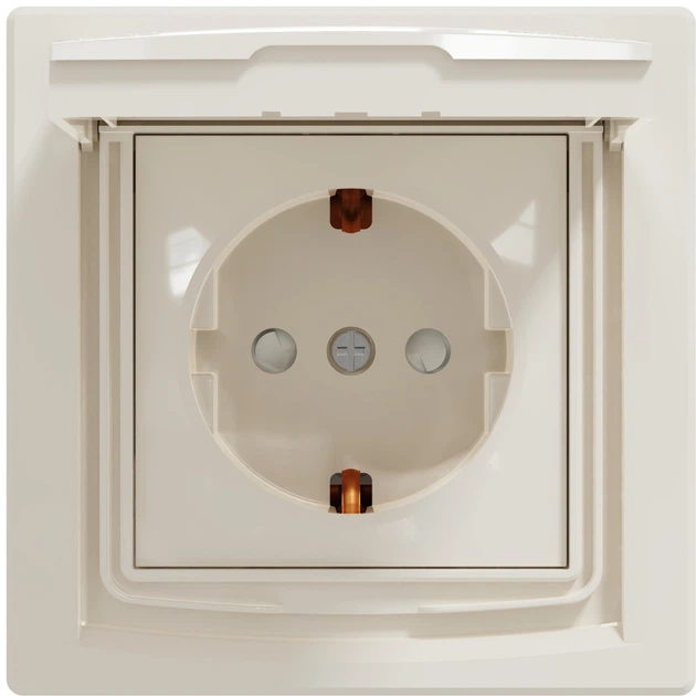 Розетка с крышкой Schneider Electric Asfora с заземляющим контактом и шторками Кремовая (EPH3100323) - изображение 2