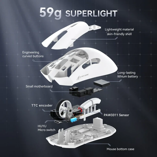 Миша бездротова ігрова ATTACK SHARK R1 Білий/White - зображення 7