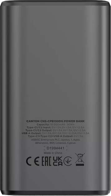 УМБ Canyon OnPower 130 TFT 10000 mAh PD30W Dark Grey (CNE-CPB130DG) - зображення 3