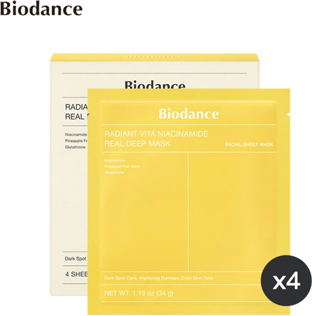 Zestaw maseczek do twarzy Biodance Radiant Vita Niacinamide Real Deep nawilżający 4x34 g (8809937361466) - obraz 2