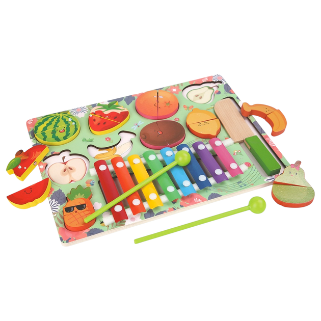 Деревянная игрушка Tree Toys Многофункциональная доска MD 1895, ксилофон, фрукты-пазлы, в коробке - изображение 2