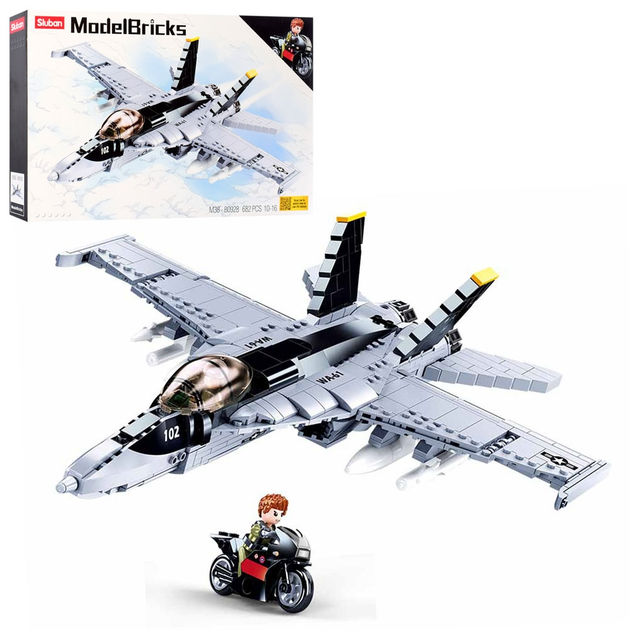 Конструктор SLUBAN M38-B0928 Model Bricks Боевой самолет, 682 детали, в коробке - изображение 8