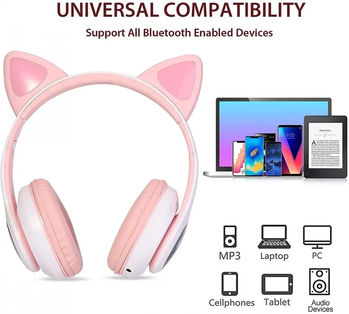 Беспроводные наушники MDR CAT VZV-23M с кошачьими ушками Bluetooth с подсветкой Розовые - изображение 2