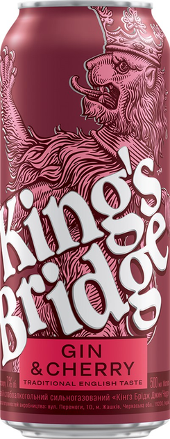 Упаковка слабоалкогольного напитка King'sBridge Gin&Cherry 7% 0.5 л х 24 шт. (4820252124615R) - изображение 2