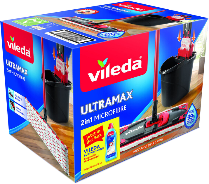 Швабра Vileda 167181 ULTRAMAX 2in1 Box з миючим засобом для підлоги 750 мл Чорно-червона (4023103225602) - зображення 2