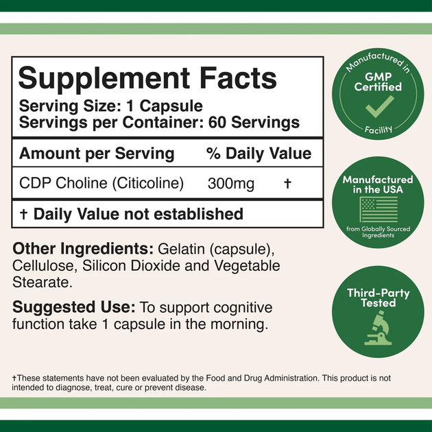 Double Wood supplements CDP Choline 300 мг 60 капсул Холин Для улучшения памяти и интеллекта - Фото 4 Double Wood supplements CDP Choline 300 мг 60 капсул Холин Для улучшения памяти и интеллекта - изображение 4