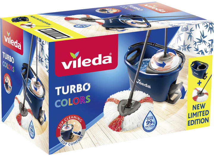 Zestaw do sprzątania Vileda 167756 Wischmop Turbo Easy Wring & Clean Box z mechanizmem odciskania i pedałem Niebiesko-czarny (4023103227453) - obraz 3