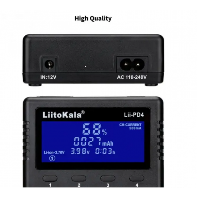 Універсальний зарядний пристрій LiitoKala Lii-PD4 Ni-Mh/Li-ion/LiFePo4 220V/12V 4 канали з екраном - зображення 3