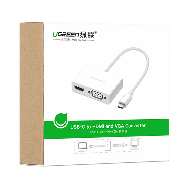 Перехідник конвертер UGREEN USB Type C to HDMI + VGA Converter White (UGR-30843) - Фото 6 Перехідник конвертер UGREEN USB Type C to HDMI + VGA Converter White (UGR-30843) - зображення 6