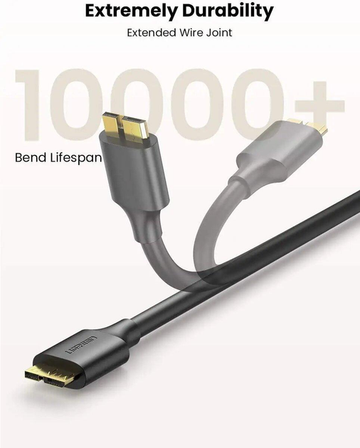 Кабель UGREEN US130 USB 3.0 A Male to Micro USB 3.0 Male Cable 0.5m Black (UGR-10840) - Фото 2 Кабель UGREEN US130 USB 3.0 A Male to Micro USB 3.0 Male Cable 0.5m Black (UGR-10840) - изображение 2