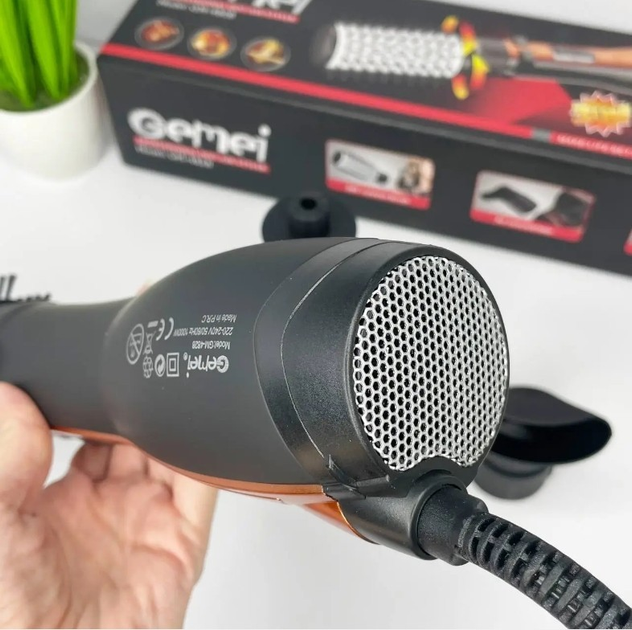 Обертовий фен щітка гребінець браш 3в1 Gemei GM-4828 1000 Вт випрямляч для укладання волосся стайлер з функцією іонізації та керамічним покриттям (Помаранчевий) - зображення 9