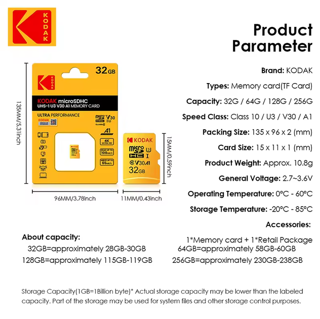 Карта памяти MicroSDHC Kodak U3 A1 Class 10 32Gb - изображение 2