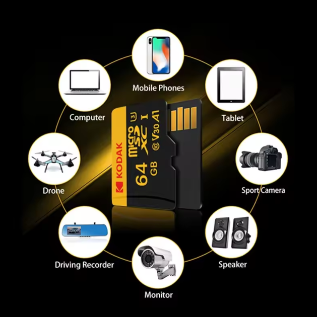 Карта памяти MicroSDHC Kodak U3 A1 Class 10 128Gb с адаптером - изображение 4