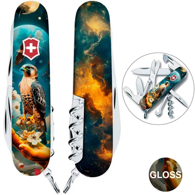 Складной швейцарский нож Victorinox CLIMBER UKRAINE Сокол-защитник 15 функций 91x26x18 мм коробка (Vx13703.3_T3210pw) - Фото 2 Складной швейцарский нож Victorinox CLIMBER UKRAINE Сокол-защитник 15 функций 91x26x18 мм коробка (Vx13703.3_T3210pw) - изображение 2