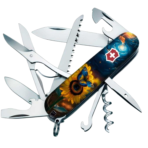 Складной швейцарский нож Victorinox HUNTSMAN UKRAINE Звездная бабочка 15 функций 91x27x21 мм коробка (Vx13713.3_T3240pw) - Фото 1 Складной швейцарский нож Victorinox HUNTSMAN UKRAINE Звездная бабочка 15 функций 91x27x21 мм коробка (Vx13713.3_T3240pw) - изображение 1