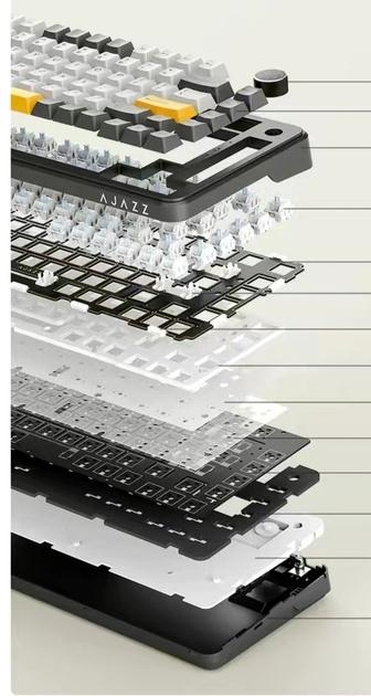 Клавіатура механічна бездротова Ajazz Ak820 PRO + наліпки укр. розкладки, Gift swich, RGB-підсвітка та підтримка HOT-SWAP, чорна - зображення 8