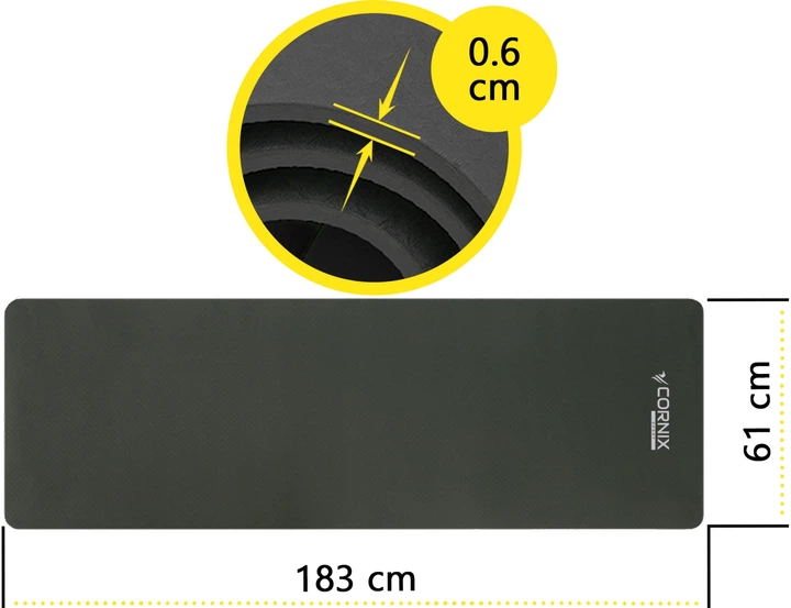 Коврик спортивный Cornix TPE 183 x 61 x 0.6 см для йоги и фитнеса XR-0350 Black - изображение 5