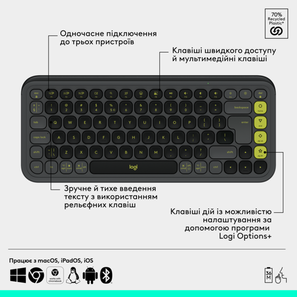 Комплект Logitech POP Icon Combo Bluetooth UA Graphite (920-013156) - Фото 6 Комплект Logitech POP Icon Combo Bluetooth UA Graphite (920-013156) - изображение 6
