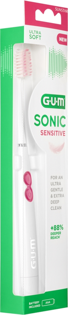 Набор GUM Электрическая зубная щетка Sonic Sensitive + Зубная нить Easy Flossers Vitamin E с фторидом 30 шт (4101MPK) - изображение 6