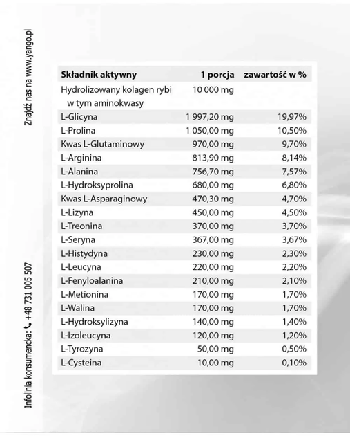 Харчова добавка Yango Fish Collagen Type II i III для волосся та шкіри 300 г (5907483417149) - зображення 4