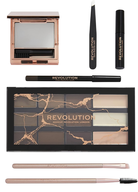 Zestaw do kształtowania brwi Makeup Revolution Pęseta + Klej + Kosmetyczka + Szczoteczka + Kredka w kremie brązowa 0.38 g + Paleta Brązowa 10 g + Mydło 5 g + Żel Ciemny Brąz 4 ml (5057566530941) - obraz 2