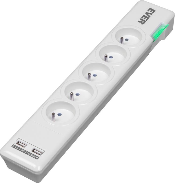 Мережевий фільтр Ever Elite USB 5 розеток 2 USB-A 1.5 m White (T/LZ11-ELI015/0000) - зображення 1