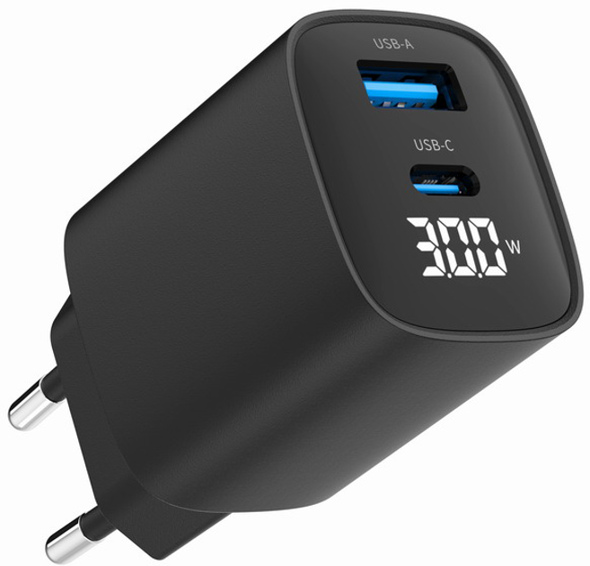 Ładowarka sieciowa Gembird PD 30W USB-A + Type-C Black (TA-UC-PDQC30LCD-BK-01) - obraz 4