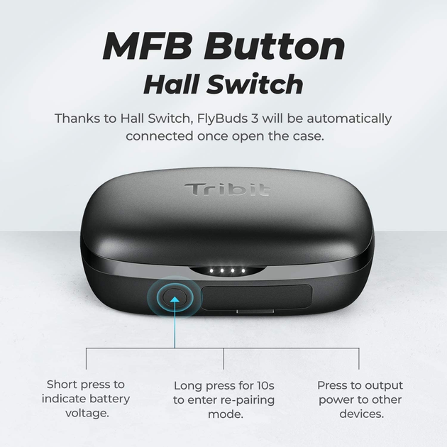 Беспроводные наушники Tribit FlyBuds 3 TWS с зарядным кейсом на 2600 mAh (Черный) - Фото 4 Беспроводные наушники Tribit FlyBuds 3 TWS с зарядным кейсом на 2600 mAh (Черный) - изображение 4