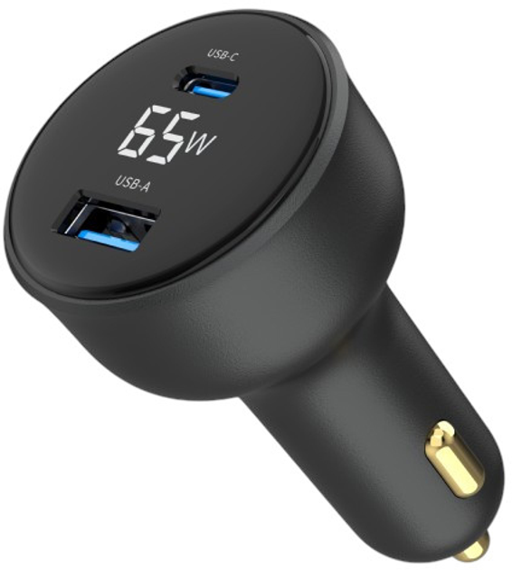 Ładowarka samochodowa Gembird USB-A(QC3.0), USB-C (PD) 65W Black (TA-UC-AC2PD65LCD-CAR-01) - obraz 5