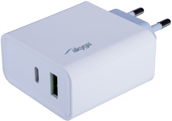 Мережевий зарядний пристрій Akyga 45W USB-A + Type-C White (AK-CH-18) - зображення 1