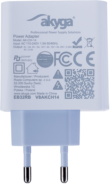 Мережевий зарядний пристрій Akyga 45W USB-A + Type-C White (AK-CH-18) - зображення 4