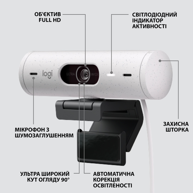 Веб-камера Logitech Brio 500 Off White (960-001428) - Фото 7 Веб-камера Logitech Brio 500 Off White (960-001428) - зображення 7