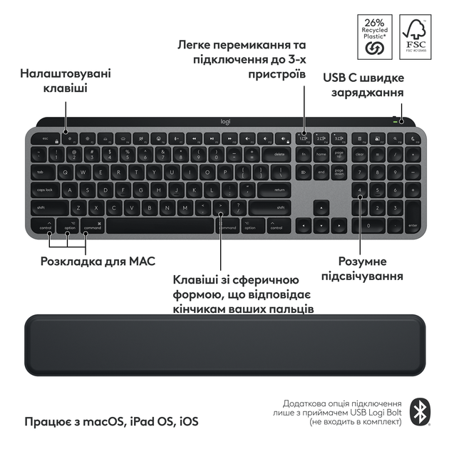 Комплект бездротовий Logitech MX Keys S Combo для MAC Space Grey