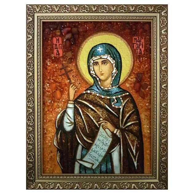 Икона "Святая Маргарита (Марина)" янтарная 15х20 - изображение 3