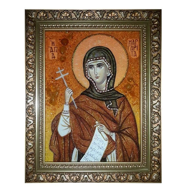 Икона "Святая Маргарита (Марина)" янтарная 15х20 - изображение 4