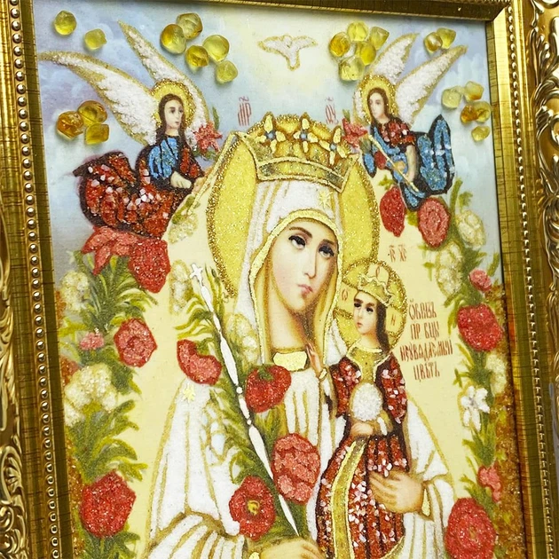 Икона "Пресвятая Богородица Неувядаемый цвет" янтарная 15х20 - Фото 3 Икона "Пресвятая Богородица Неувядаемый цвет" янтарная 15х20 - изображение 3